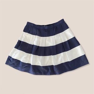 J. Crew silk navy white stripe pleated skirt